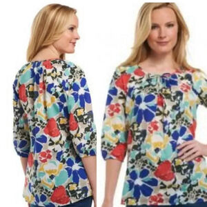 Liz Claiborne New York Floral Smocked Neck Top